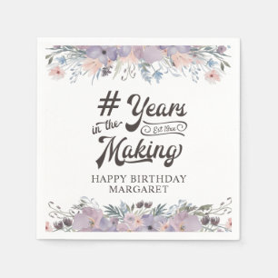 Serviette En Papier Anniversaire Purple Floral Script ANNÉES DANS LA F