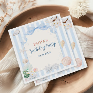 Serviette En Papier Anniversaire Rayures Bleues et Blanches de Coquill