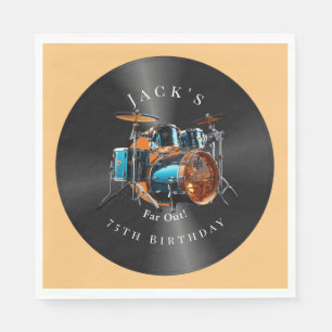 Serviette En Papier Anniversaire Retro Vinyl Record Drum Set Rock Musi