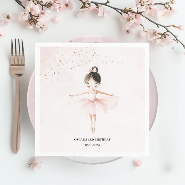 Serviette En Papier Anniversaire rose Ballerina élégant (Créateur téléchargé)