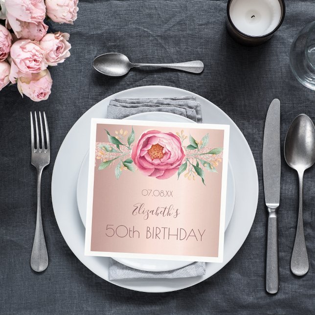 Serviette En Papier Anniversaire rose or parties scintillant fleurons  (Créateur téléchargé)