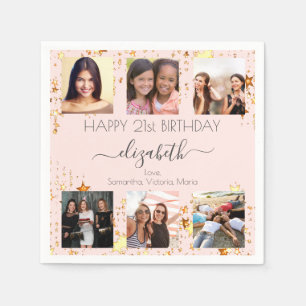 Serviette En Papier Anniversaire rose or photo collage meilleurs amis