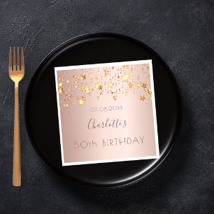 Serviette En Papier Anniversaire rose or rose or étoiles nom