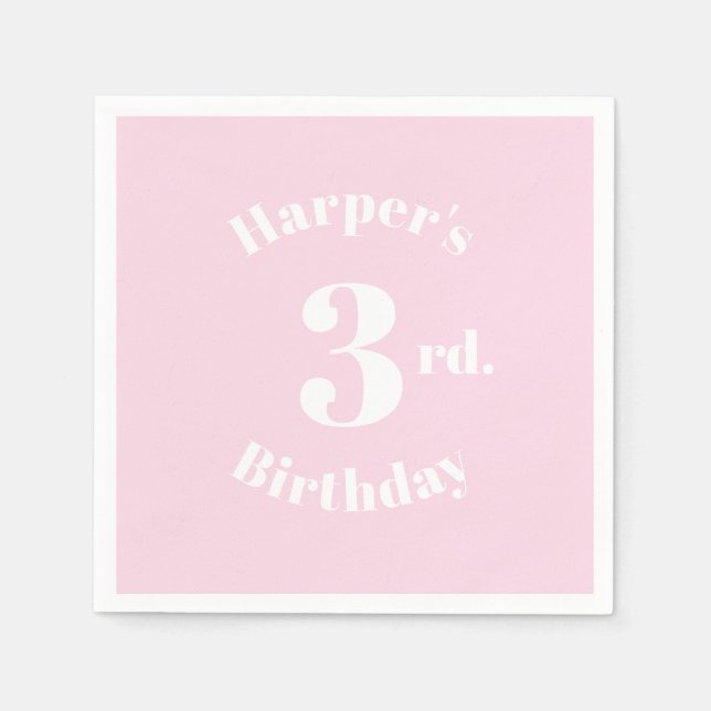Serviette En Papier Anniversaire rose pâle Nom et numéro personnalisés (Devant)