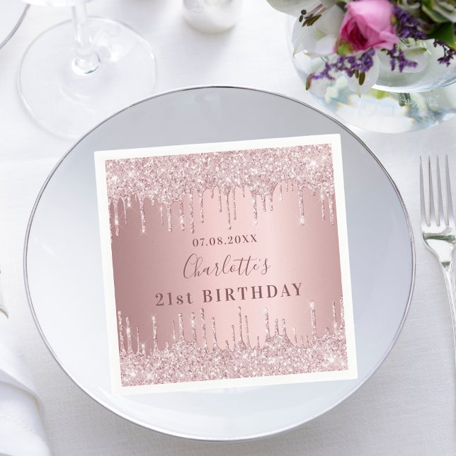 Serviette En Papier Anniversaire rose pâle rose parties scintillant mo (Créateur téléchargé)