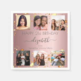 Serviette En Papier Anniversaire rose personnalisé photo collages amis