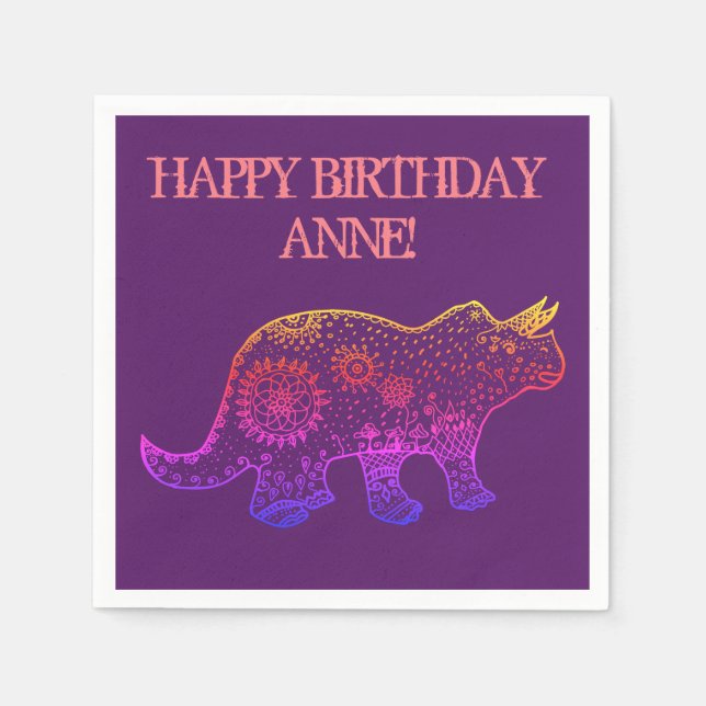 Serviette En Papier Anniversaire serviettes Dinosaur Art, Mandala Dino (Devant)