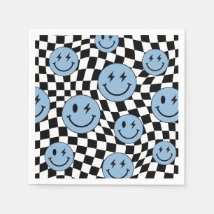Serviette En Papier Anniversaire Sourire Prépa Rétro Damier Ondulé Ble