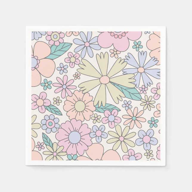 Serviette En Papier Anniversaire super Floral Retro (Devant)