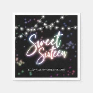 Serviette En Papier Anniversaire Sweet 16 Coloré Néon Glow Fête Sombre