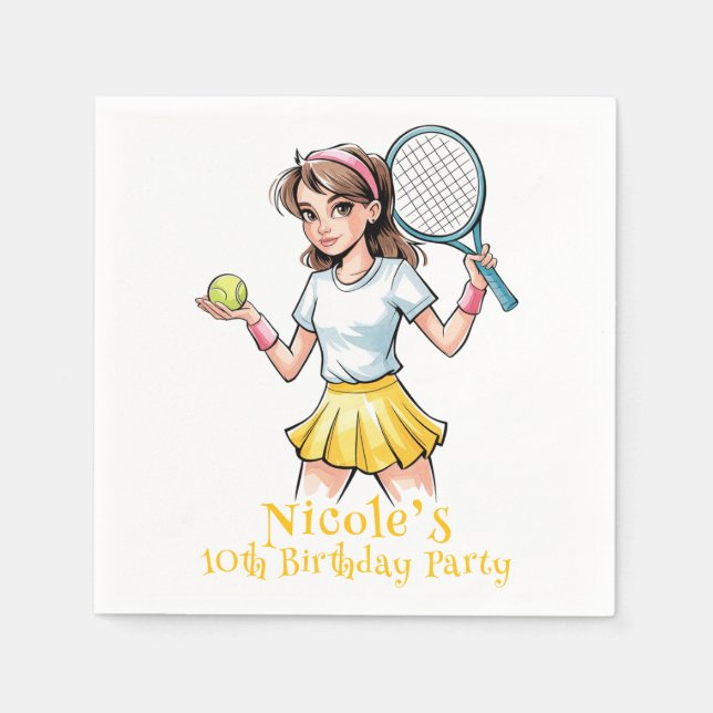 Serviette En Papier Anniversaire Tennis Ace Girl Celebration (Devant)