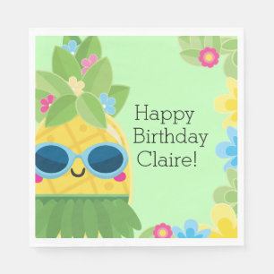 Serviette En Papier Anniversaire tropical de l'ananas féminin personna