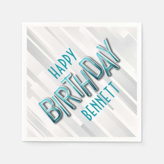 Serviette En Papier Anniversaire Turquoise adulte moderne (Devant)
