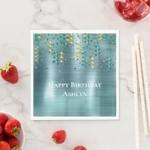 Serviette En Papier Anniversaire turquoise de Confetti d'or