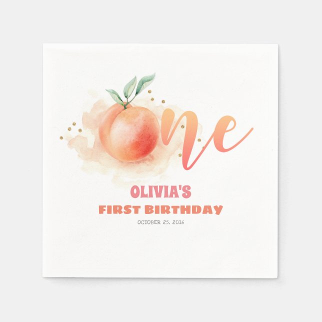Serviette En Papier Anniversaire Un Mignonne Fruit De Pêche (Devant)