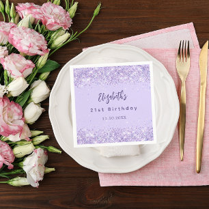 Serviette En Papier Anniversaire violet confetti élégant