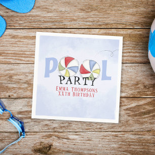 Serviette En Papier Anniversaire Whimsical Summer Pool Party Beach Bal