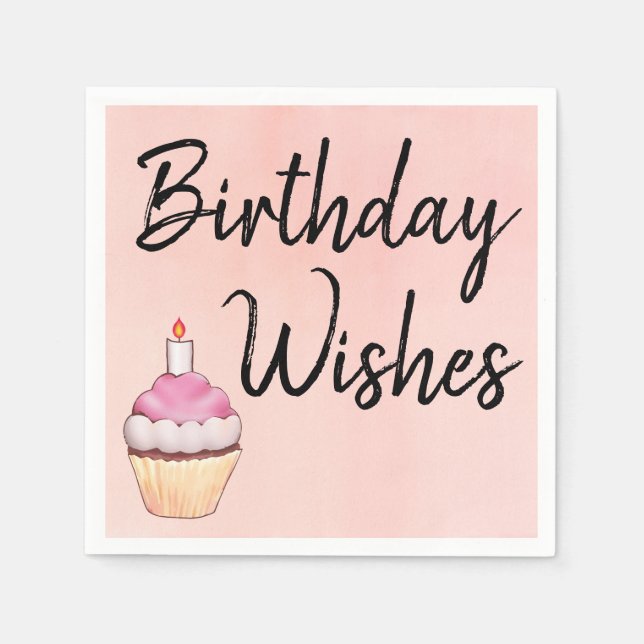 Serviette En Papier Anniversaire Wings Pink Cupcake Aquarelle (Devant)