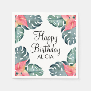 Serviette En Papier Anthurium rose Flora d'été et Monstera Anniversair