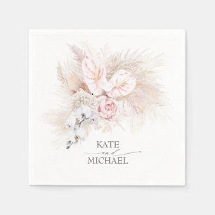 Serviette En Papier Anthuriums Pampas Grass Rose Élégant Tropical