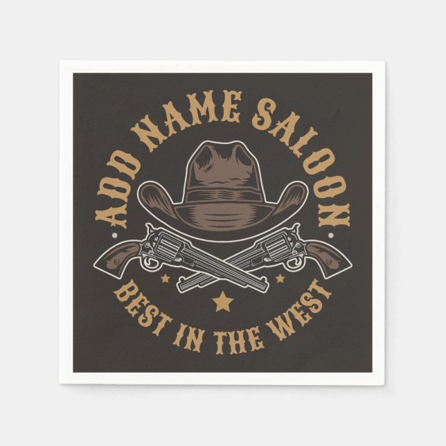 Serviette En Papier Antique Cowboy Guns AJOUTER NOM Old Wild West Salo (Devant)