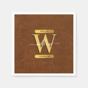 Serviette En Papier Antique Faux Cuir & Or Monogramme