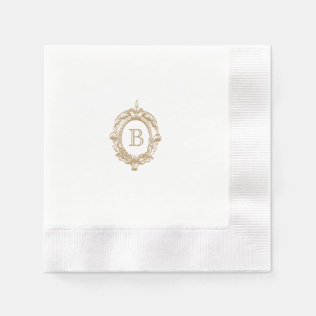 Serviette En Papier Antique or Monogram Crest Mariage (Devant)