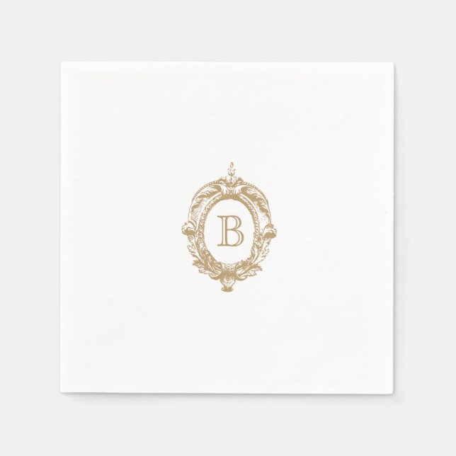 Serviette En Papier Antique or Monogram Crest Mariage (Devant)