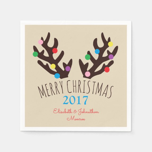 Serviette En Papier Antlers de rennes de fête, Napkin de Noël (Devant)
