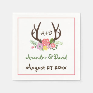 Serviette En Papier Antlers et fleurs mariage de monogramme de bois