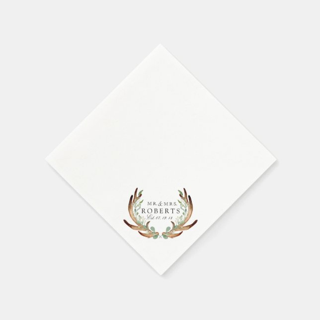 Serviette En Papier Antlers rustiques et verdure | Mariage de nom pers (Coin)