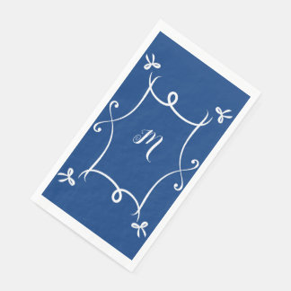 Serviette En Papier Antoinette Marine Bleu Élégant Emblème Filigree