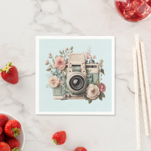 Serviette En Papier Appareil photo avec fleurs Rétro Pastel