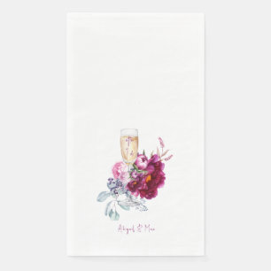 Serviette En Papier Après je fais Magenta Floral Champagne Mariage