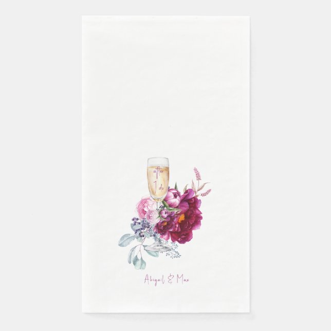Serviette En Papier Après je fais Magenta Floral Champagne Mariage (Devant)
