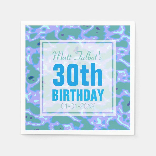 Serviette En Papier Aqua Abstrait 30e Anniversaire Papier serviettes (Devant)