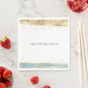 Serviette En Papier Aqua Blue Gold Parties scintillant Confetti Poster