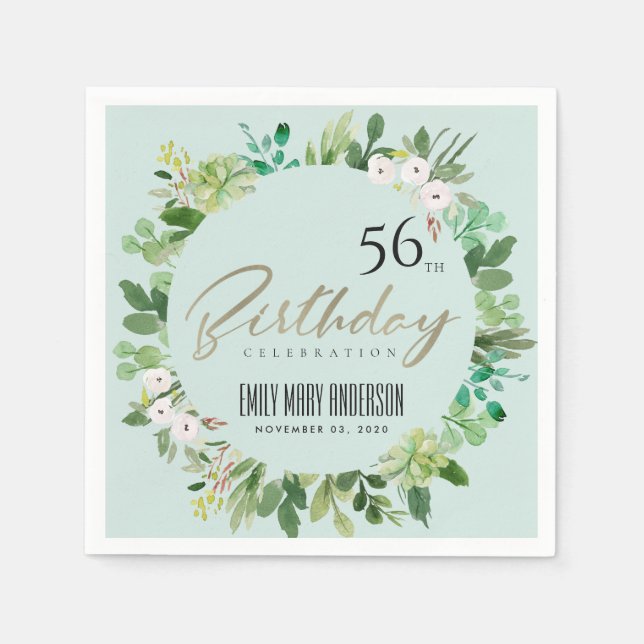 SERVIETTE EN PAPIER AQUA BLUE WREATH FAUNA WATERCOULEUR TOUT ÂGE ANNIV (Devant)