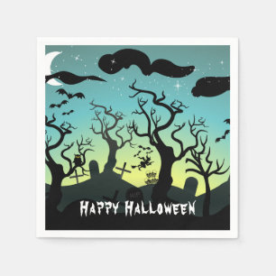 Serviette En Papier Aqua et cimetière jaune hanté Halloween