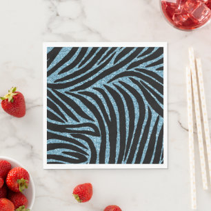 Serviette En Papier Aqua Faux Glitter Zebra Print