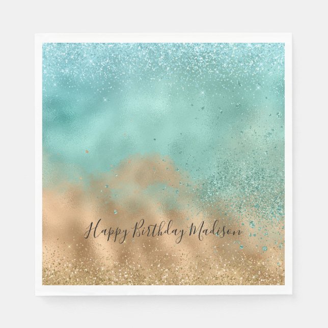 Serviette En Papier Aqua Glitz Gold Parties scintillant (Devant)