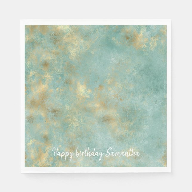 Serviette En Papier Aqua Mint Gold Abstrait (Devant)