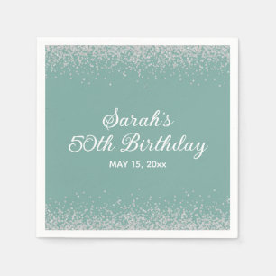 Serviette En Papier Aqua Mint Silver Diamond Parties scintillant 50e a