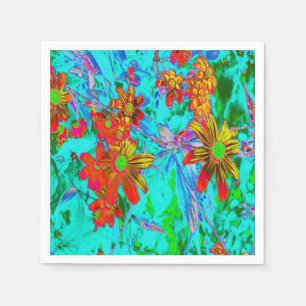 Serviette En Papier Aqua Tropical aux fleurs jaunes et orange