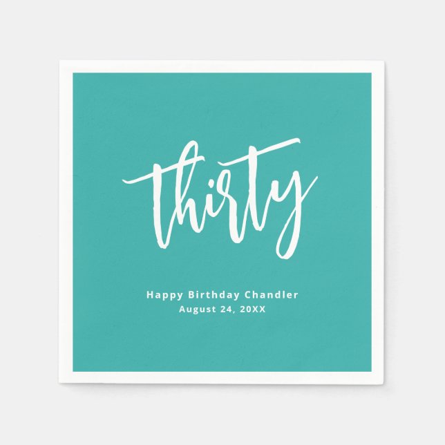 Serviette En Papier Aqua Turquoise simple 30e anniversaire de fête Nap (Devant)