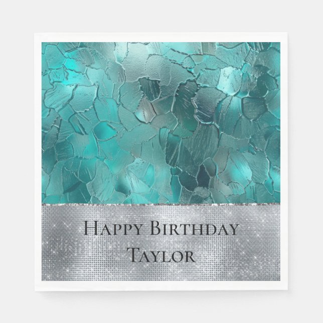 Serviette En Papier Aqua Turquoise Turquoise Silver Glam (Devant)