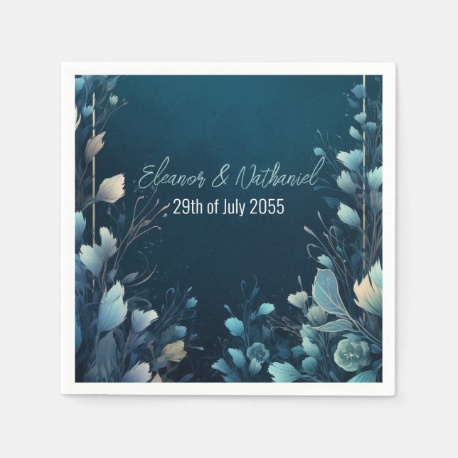 Serviette En Papier Aquamarine foncée et Mariage Floral bleu Turquoise (Devant)