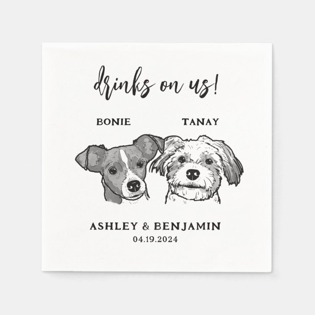 Serviette En Papier Aquarelle 2 Chiens Visages Animaux de compagnie Bo (Devant)