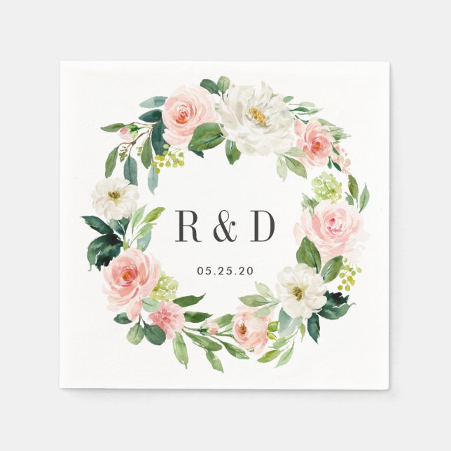 Serviette En Papier Aquarelle à fleurs blanches bleues Floral Mariage  (Devant)