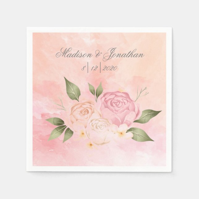 Serviette En Papier Aquarelle à script rose (Devant)